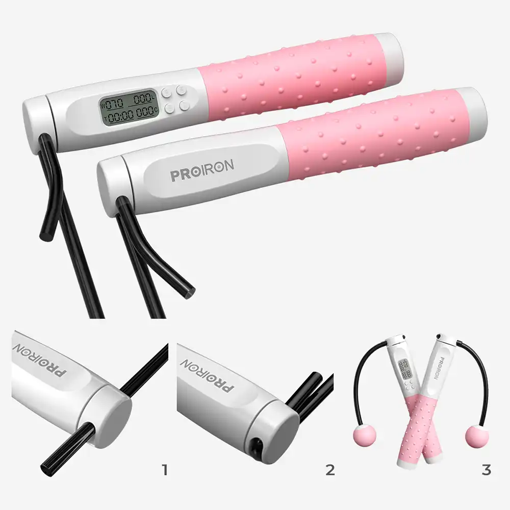 фото Скакалка умная с дисплеем Proiron, бело-розовая, арт. ПРО041 в интернет-магазине спортивных товаров МЯЧИКИ