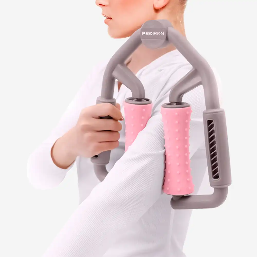 фото Массажер для тела роликовый Proiron, розово-серый, арт. АМК0201 в интернет-магазине спортивных товаров МЯЧИКИ