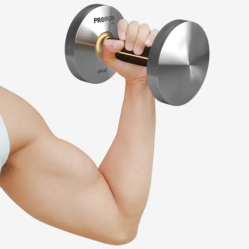 фото Proiron Гантель из нержавеющей стали и черного дерева 6 кг, арт. Г1060НЧ в интернет-магазине спортивных товаров МЯЧИКИ