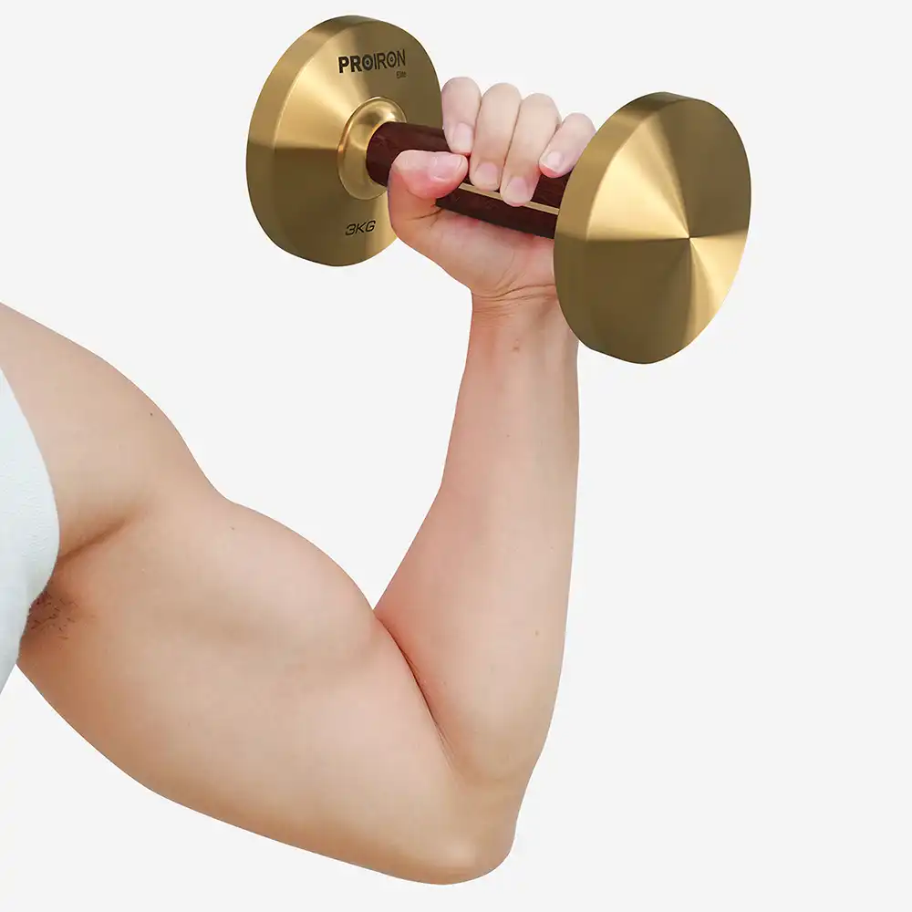 фото Proiron Гантель из латуни и орехового дерева 3 кг  с подставкой, арт. Г1030ЛО в интернет-магазине спортивных товаров МЯЧИКИ