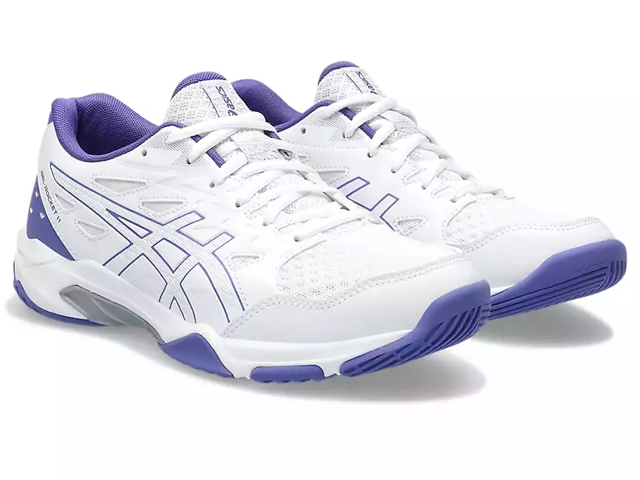 фото Волейбольные кроссовки женские Asics Gel-Rocket 11, бело-фиолетовые в интернет-магазине спортивных товаров МЯЧИКИ