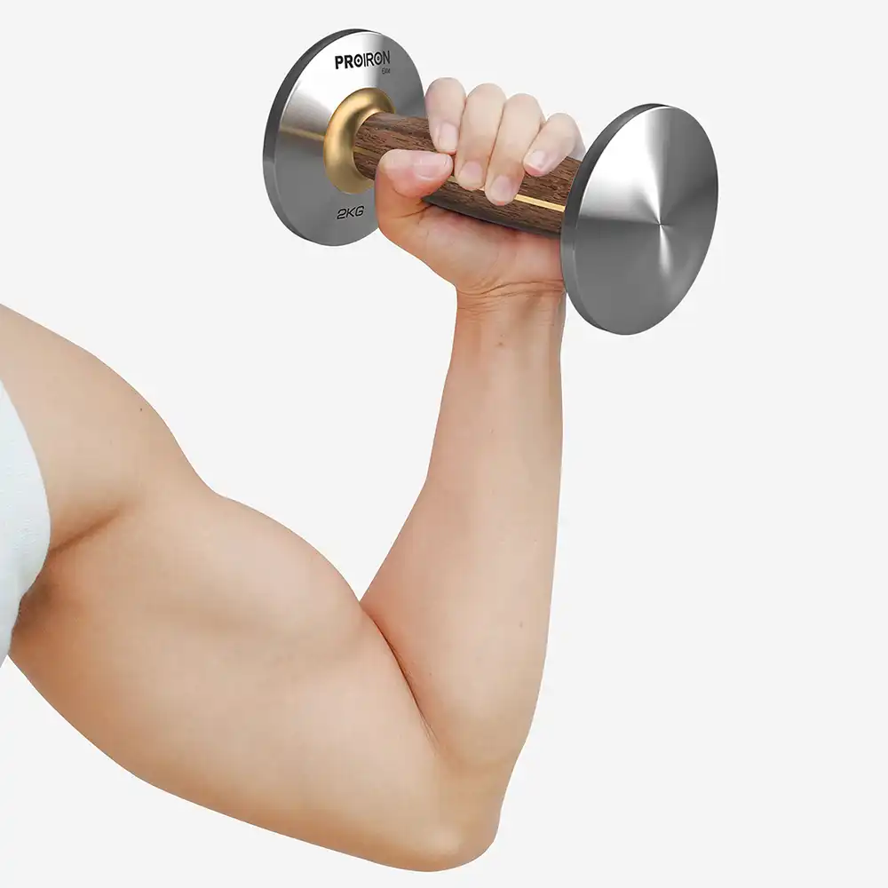фото Proiron Гантель из нержавеющей стали и орехового дерева 2 кг, арт. Г1020НО в интернет-магазине спортивных товаров МЯЧИКИ