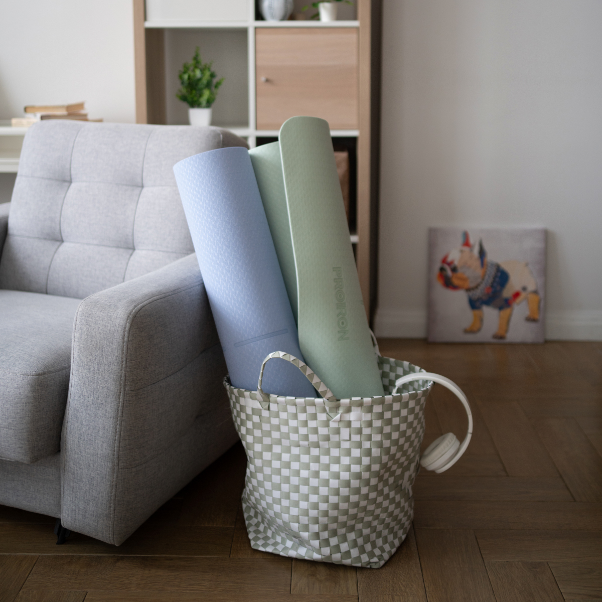 фото Коврик для йоги и фитнеса Proiron  1830*800*7мм TPE, серо-зеленый в интернет-магазине спортивных товаров МЯЧИКИ