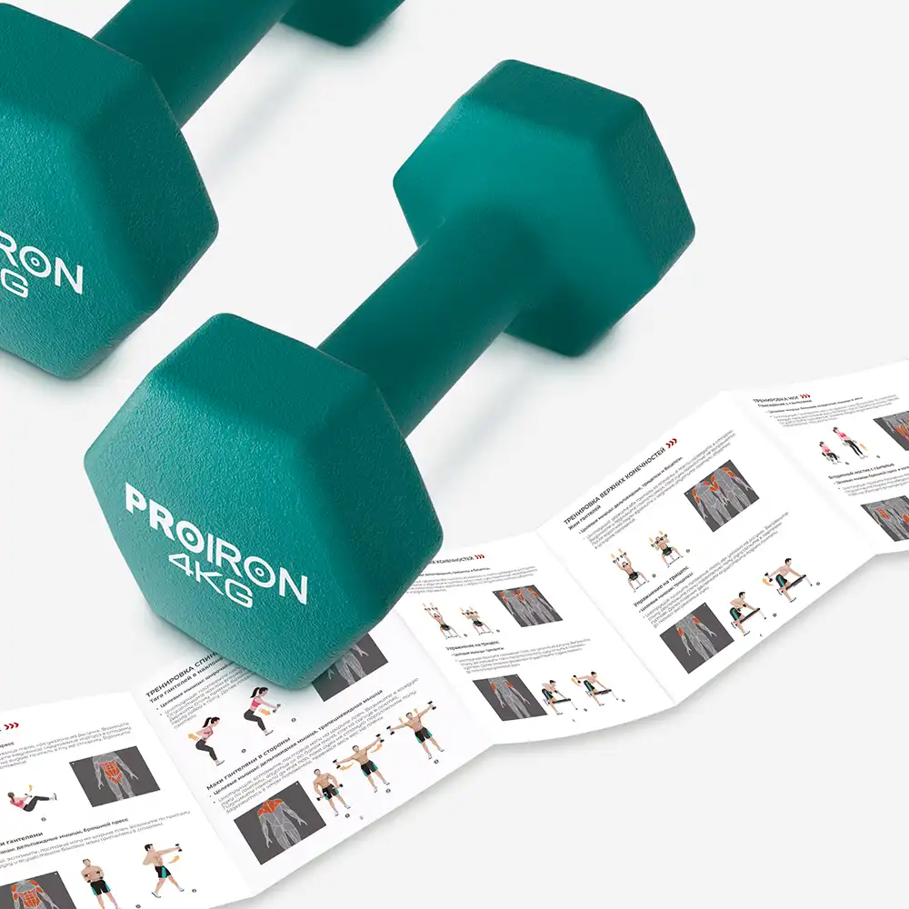 фото Proiron Гантели неопреновые гексагональные 2шт по 4кг, арт. Г2040НГ в интернет-магазине спортивных товаров МЯЧИКИ