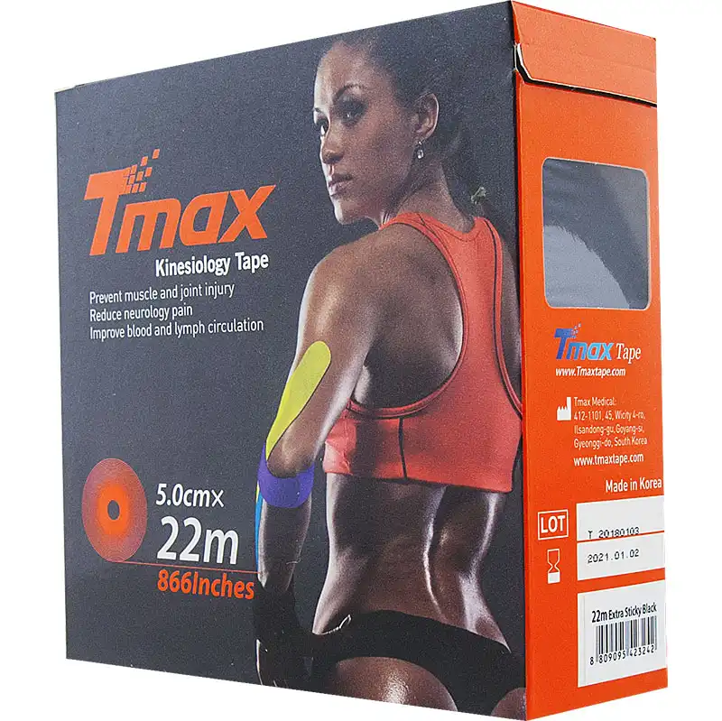 фото Тейп кинезиологический TMAX Extra Sticky, размер 5 см x 22 м, Цвет черный в интернет-магазине спортивных товаров МЯЧИКИ