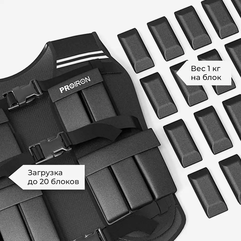 фото Жилет утяжелитель Proiron 20 кг, арт. ЖУ020 в интернет-магазине спортивных товаров МЯЧИКИ