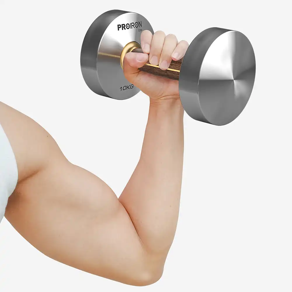 фото Proiron Гантель из нержавеющей стали и орехового дерева 10 кг, арт. Г1100НО в интернет-магазине спортивных товаров МЯЧИКИ
