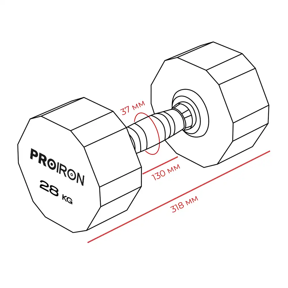 фото Proiron Гантель обрезиненная 1шт 28кг, арт. Г1280ОБР в интернет-магазине спортивных товаров МЯЧИКИ