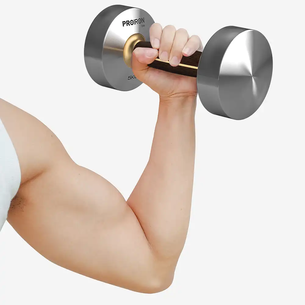фото Proiron Гантель из нержавеющей стали и черного дерева 5 кг, арт. Г1050НЧ в интернет-магазине спортивных товаров МЯЧИКИ