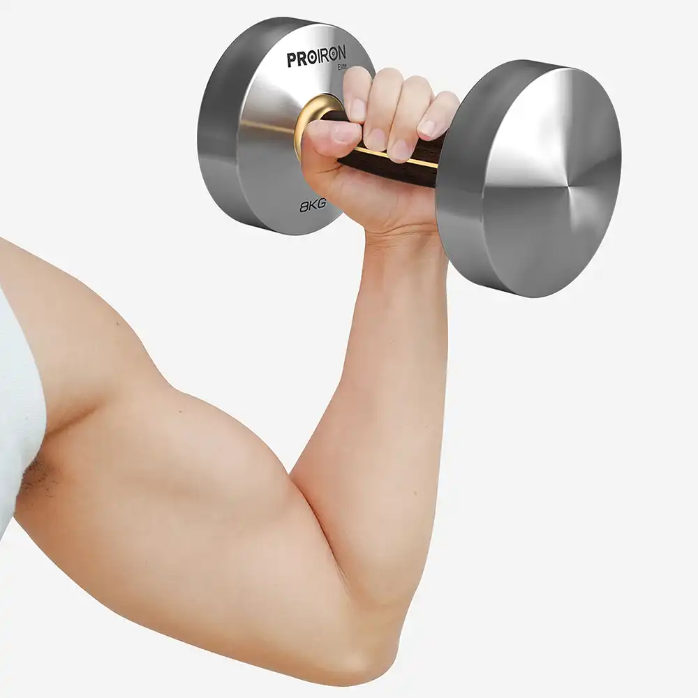 фото Proiron Гантель из нержавеющей стали и черного дерева 8 кг, арт. Г1080НЧ в интернет-магазине спортивных товаров МЯЧИКИ