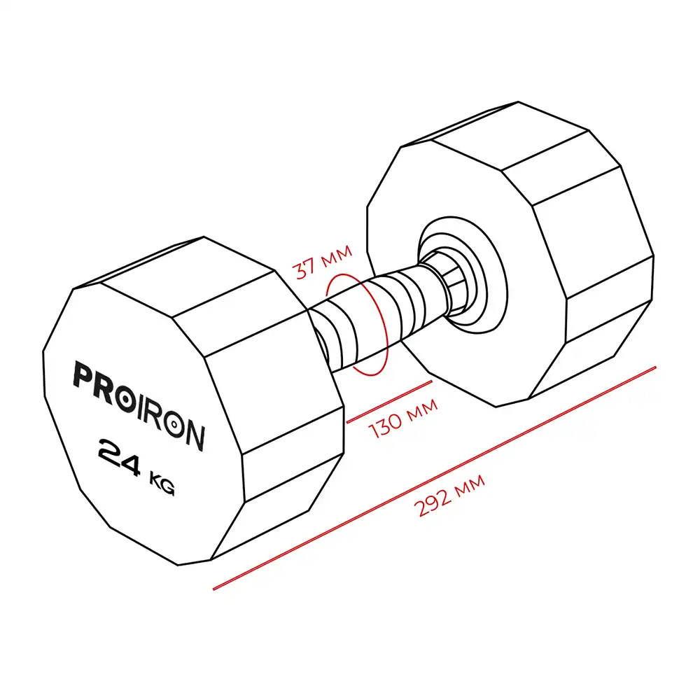 фото Proiron Гантель обрезиненная 1шт 24кг, арт. Г1240ОБР в интернет-магазине спортивных товаров МЯЧИКИ