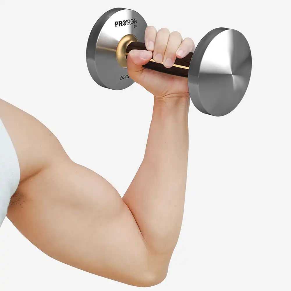 фото Proiron Гантель из нержавеющей стали и черного дерева 3 кг, арт. Г1030НЧ в интернет-магазине спортивных товаров МЯЧИКИ