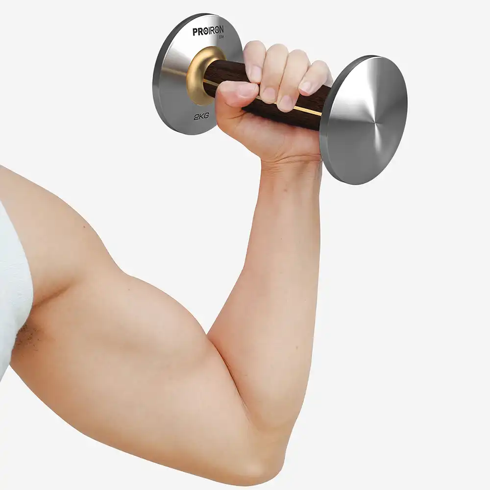 фото Proiron Гантель из нержавеющей стали и черного дерева 2 кг, арт. Г1020НЧ в интернет-магазине спортивных товаров МЯЧИКИ