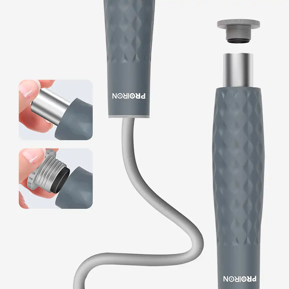 фото Скакалка с утяжелителем Proiron, D=7 мм,  серая, арт. СУ023 в интернет-магазине спортивных товаров МЯЧИКИ