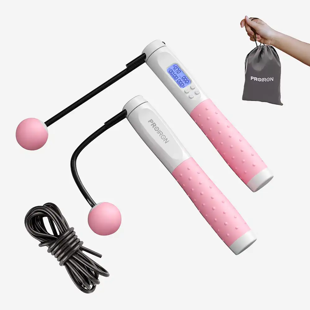 фото Скакалка умная с дисплеем Proiron, бело-розовая, арт. ПРО041 в интернет-магазине спортивных товаров МЯЧИКИ